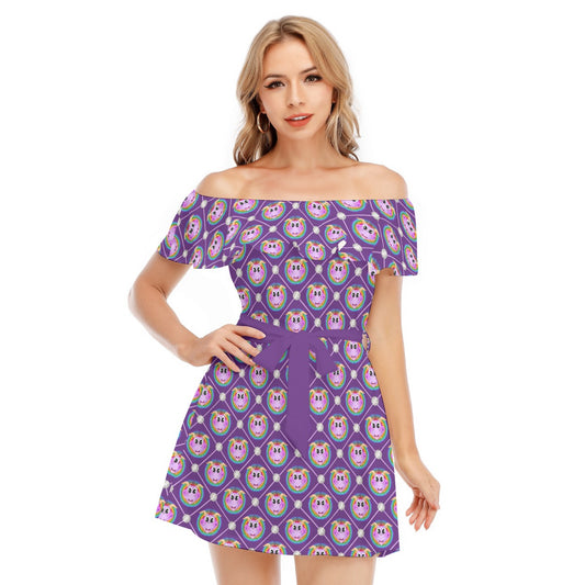Geometric Figment - Women's Off-shoulder Ruffle Dress