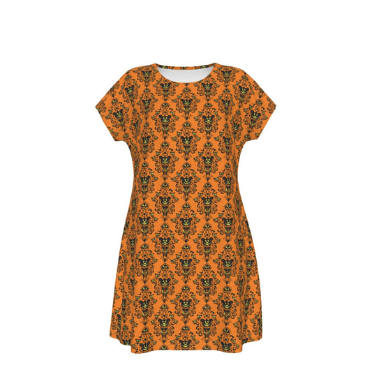 Haunted Halloween Mansion Wallpaper - Women's T-Shirt Dress