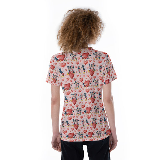 Valentine Mouse Couple - Women's Short Sleeve V-Neck T-Shirt