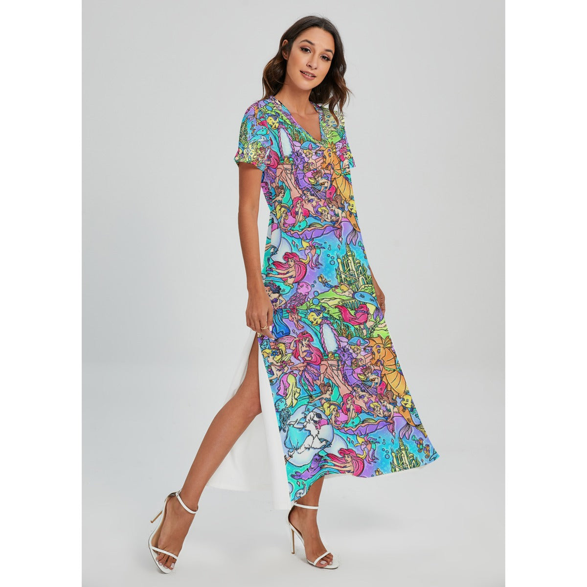 Under the Sea Storybook Scenes - Women's V-Neck Side Split Maxi Dress