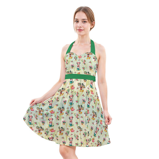 Garden Mouse Helpers at Work - Women's Halter Vintage Pocket Dress
