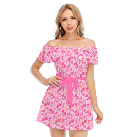Fruitimals - Cherry Kittens - Women's Off-shoulder Ruffle Dress