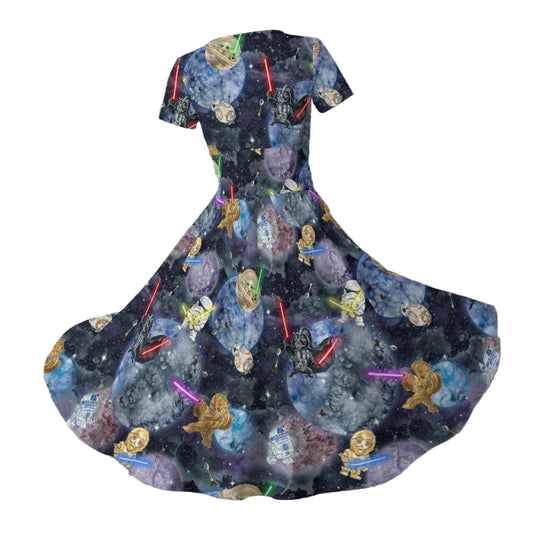 Watercolor Cosmic Battle - Women's V-Neck Ruched Midi Dress