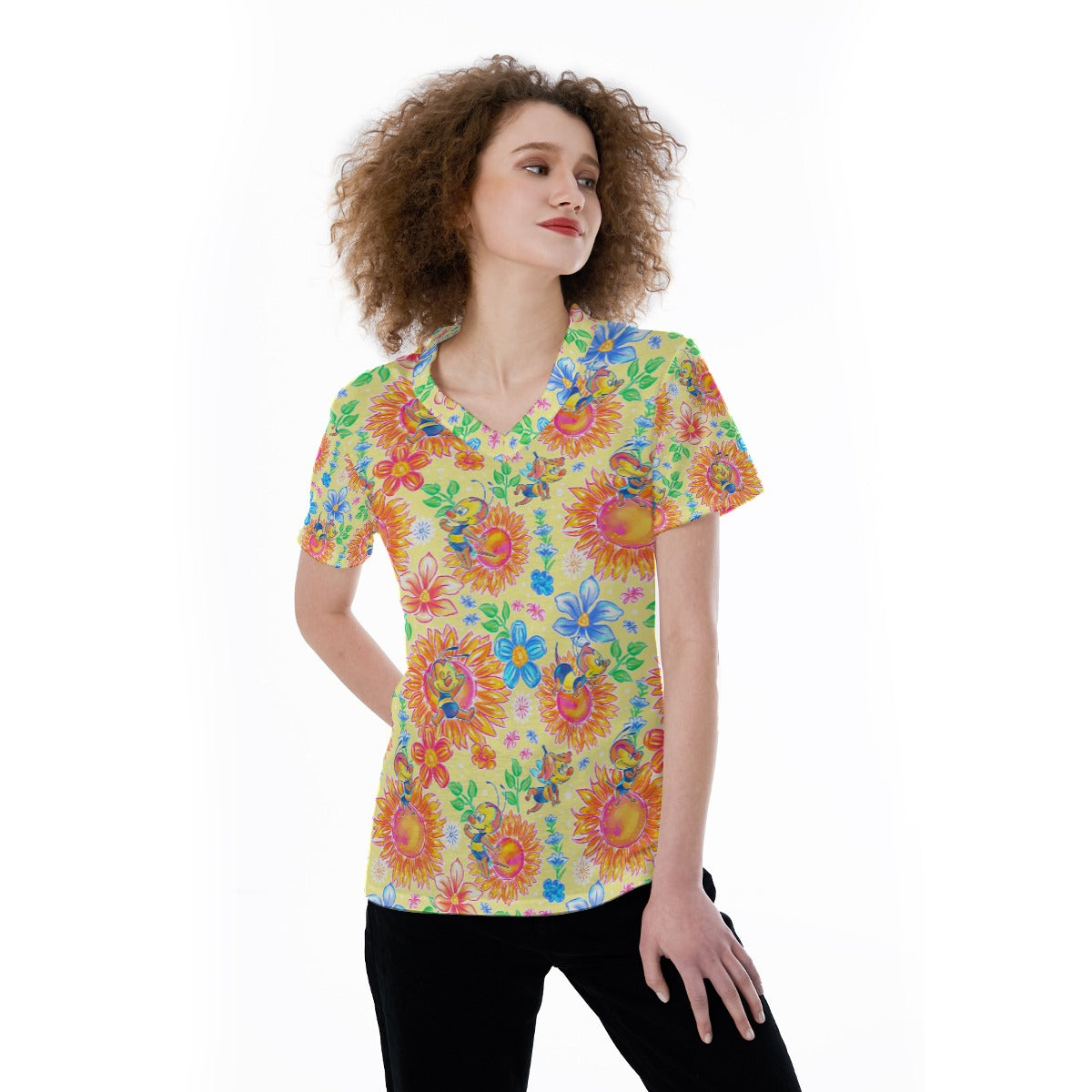 Buzzing Garden Buddy - Women's Short Sleeve V-Neck T-Shirt