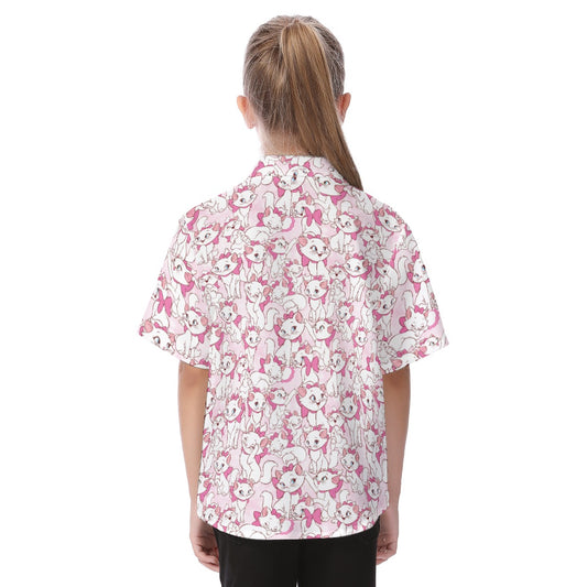 Sweet Kitten with Pink Bow - Kid's Hawaiian Button Up Shirt