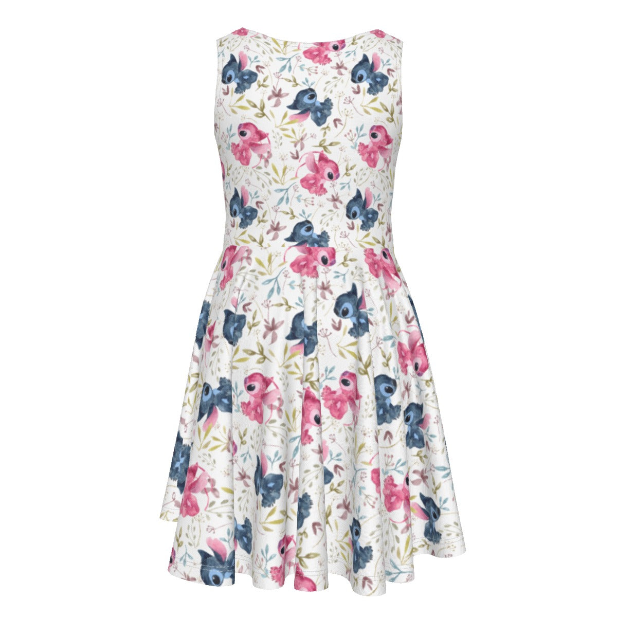Blue Alien & Pink Friend Love- Kid's Sleeveless Skater Dress