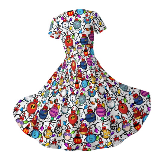 Festive Character Baubles on White - Women's V-Neck Ruched Midi Dress