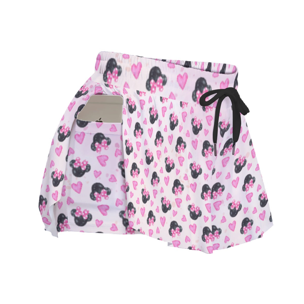 Watercolor Pink Bow Mouse Ears - Women's Flowy Pocket Shorts