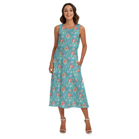 Whimsical Ocean Princess - Women’s Diagonal Pocket Midi Dress