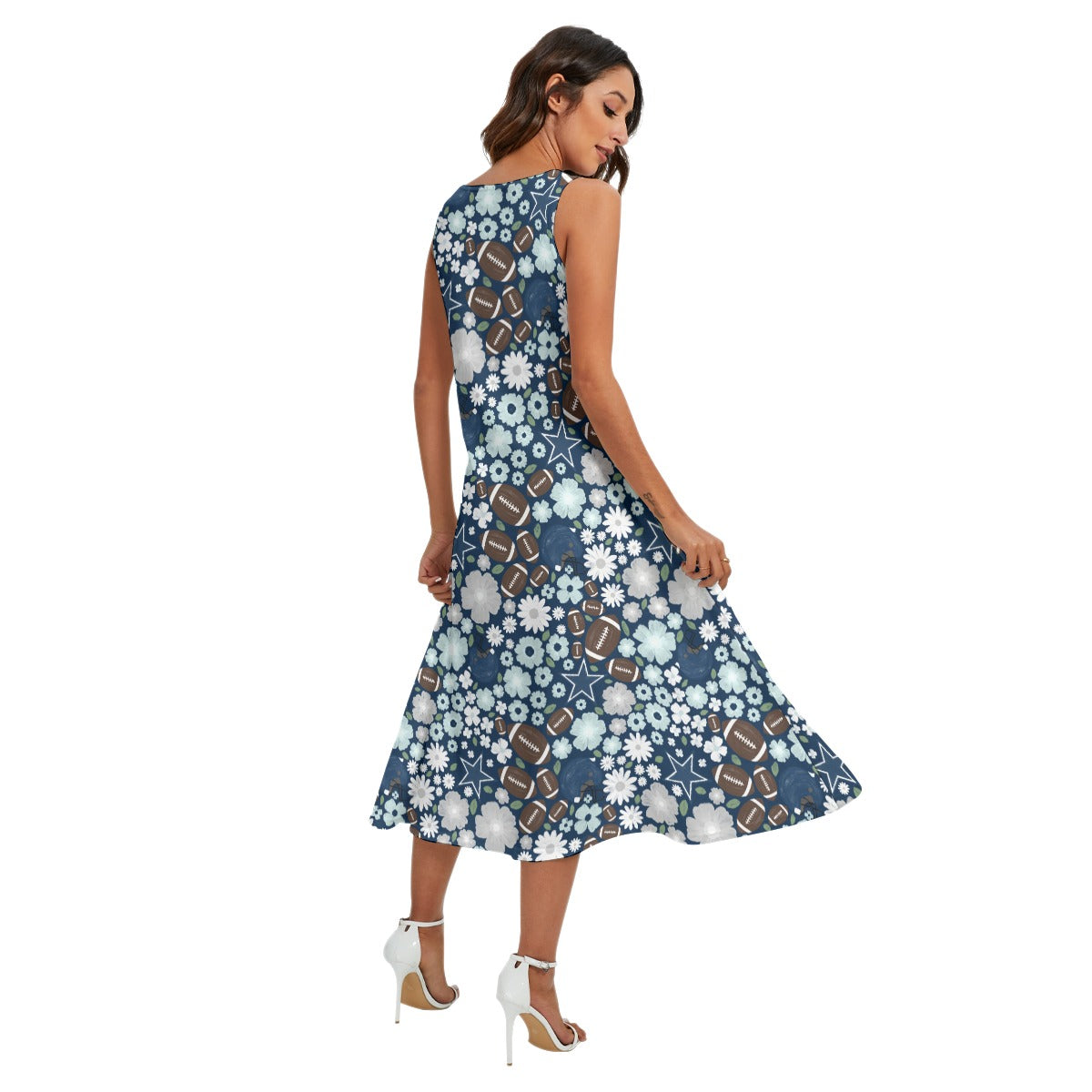 Blue Star Blooms - Women’s Diagonal Pocket Midi Dress