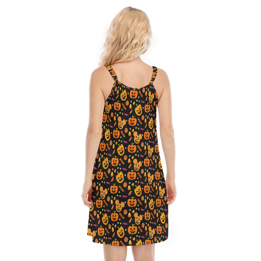 Cheerful Pumpkin Mouse Halloween - Women’s Adjustable Sundress