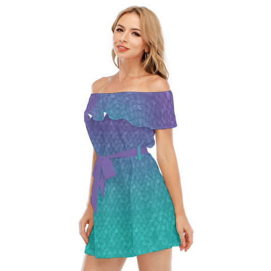 Dreamy Mermaid Scales - Women's Off-shoulder Ruffle Dress