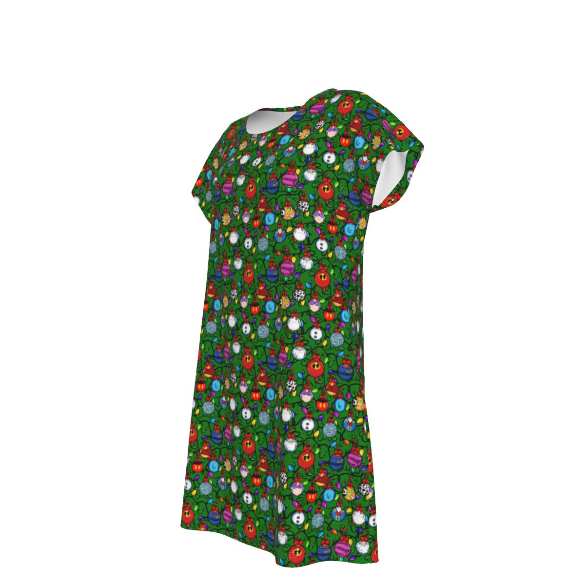 Festive Character Baubles on Green - Women's T-Shirt Dress