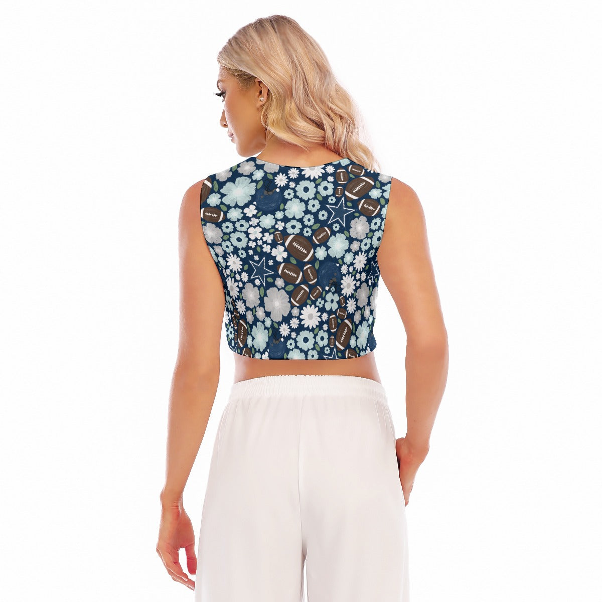 Blue Star Blooms - Women’s Sleeveless Cropped Tee