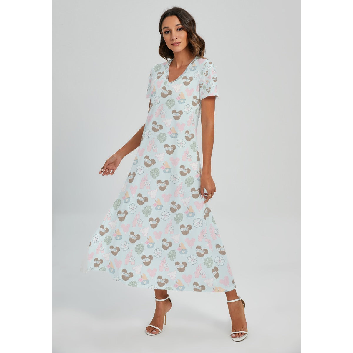 Pastel Island Treats - Women's V-Neck Side Split Maxi Dress