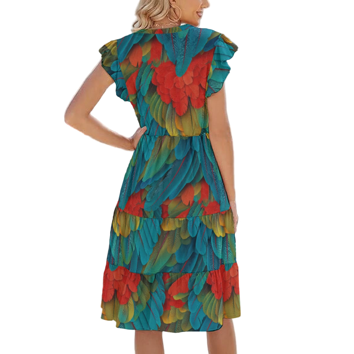 Animal Print - Macaw Parrot - Women's Tiered Pocket Midi Dress