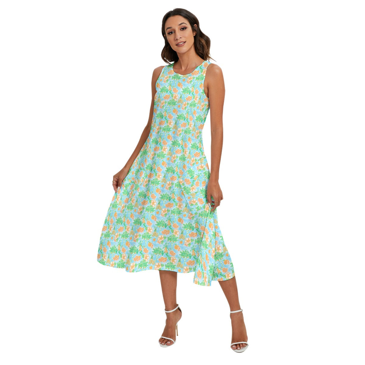Neon Tangerine Island Palsluto - Women’s Diagonal Pocket Midi Dress