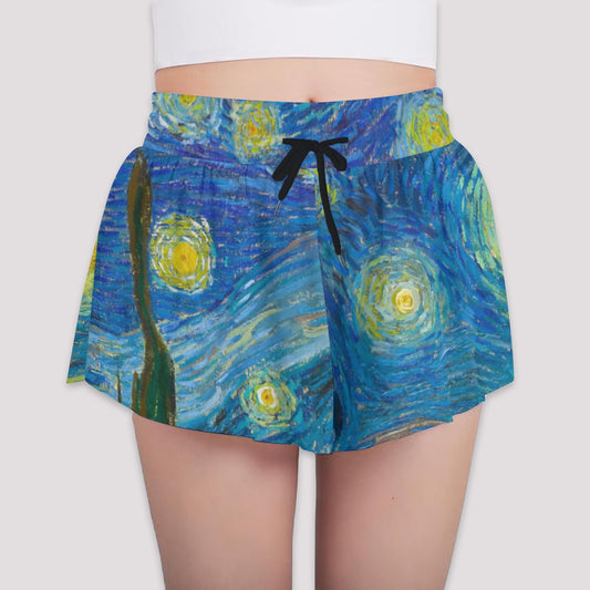 Van Gogh Starry Night - Girls’ Flowy Pocket Shorts