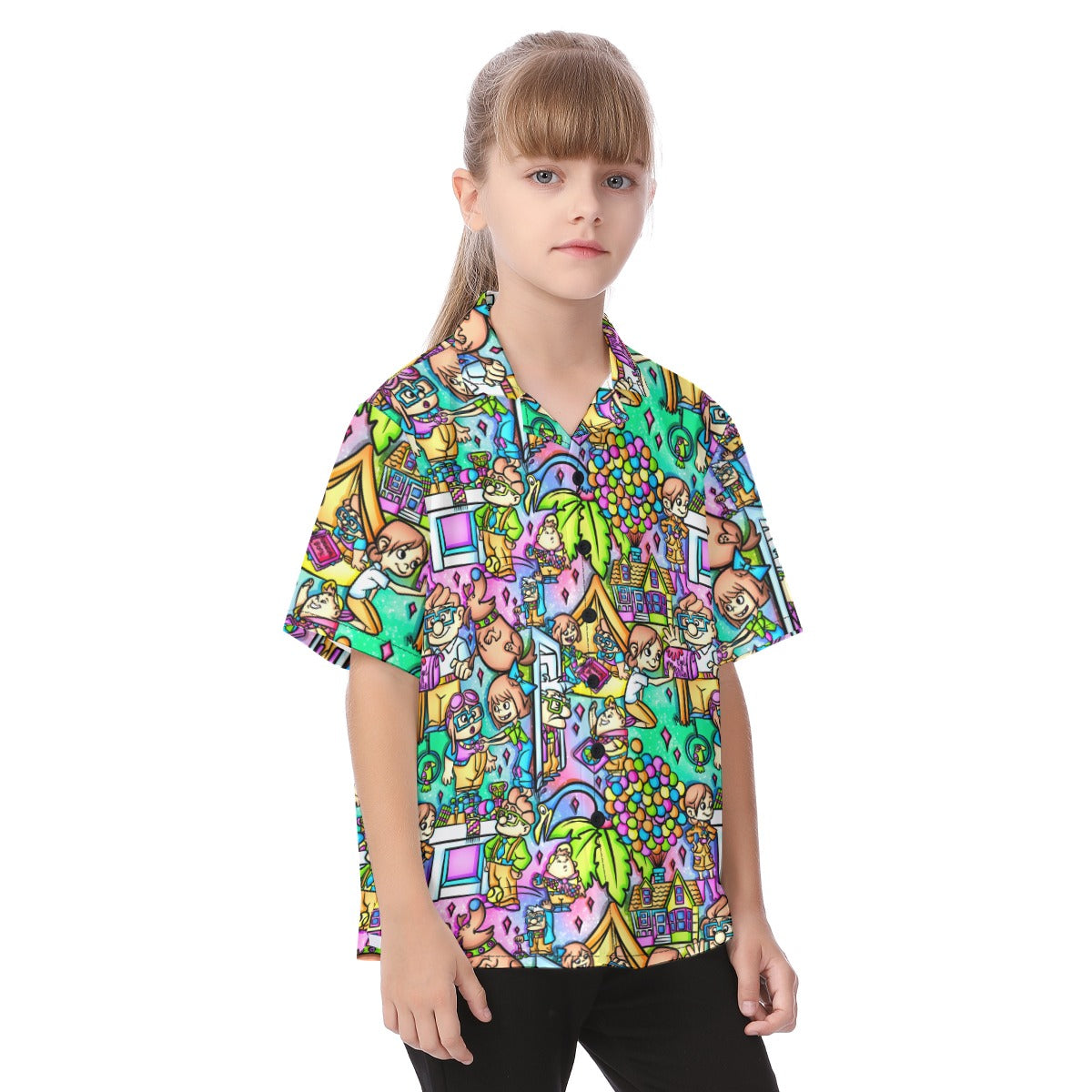 Balloon House Adventure Scenes - Kid's Hawaiian Button Up Shirt