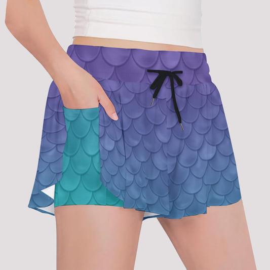 Dreamy Mermaid Scales - Girls’ Flowy Pocket Shorts
