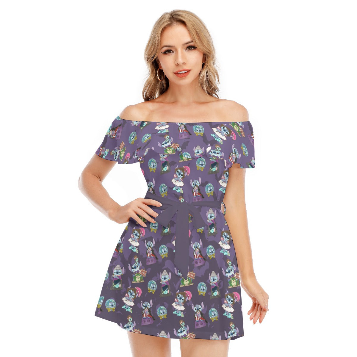 Haunted Alien Portraits - Women's Off-shoulder Ruffle Dress