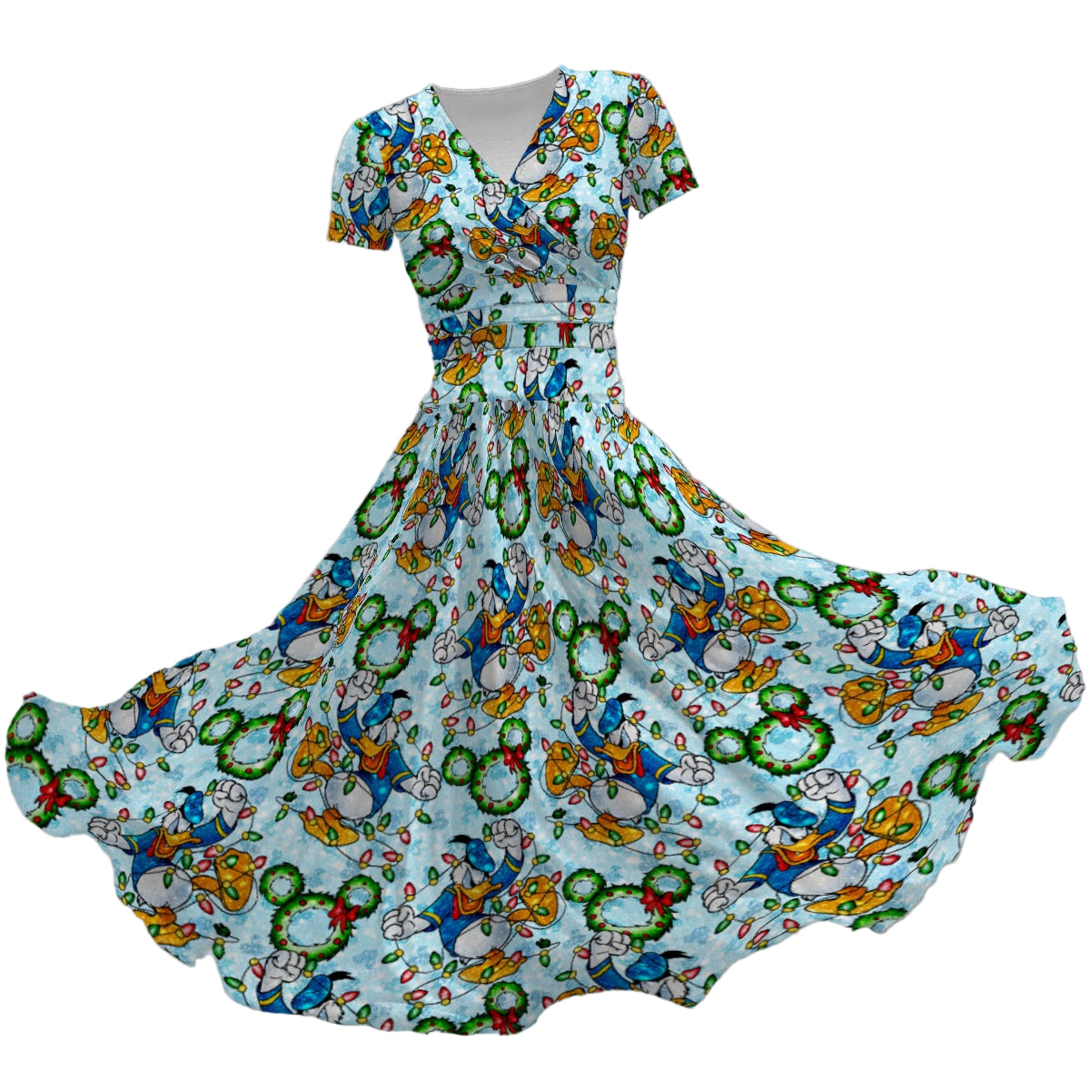 Duck’s Holiday Lights Tangle - Women's V-Neck Ruched Midi Dress