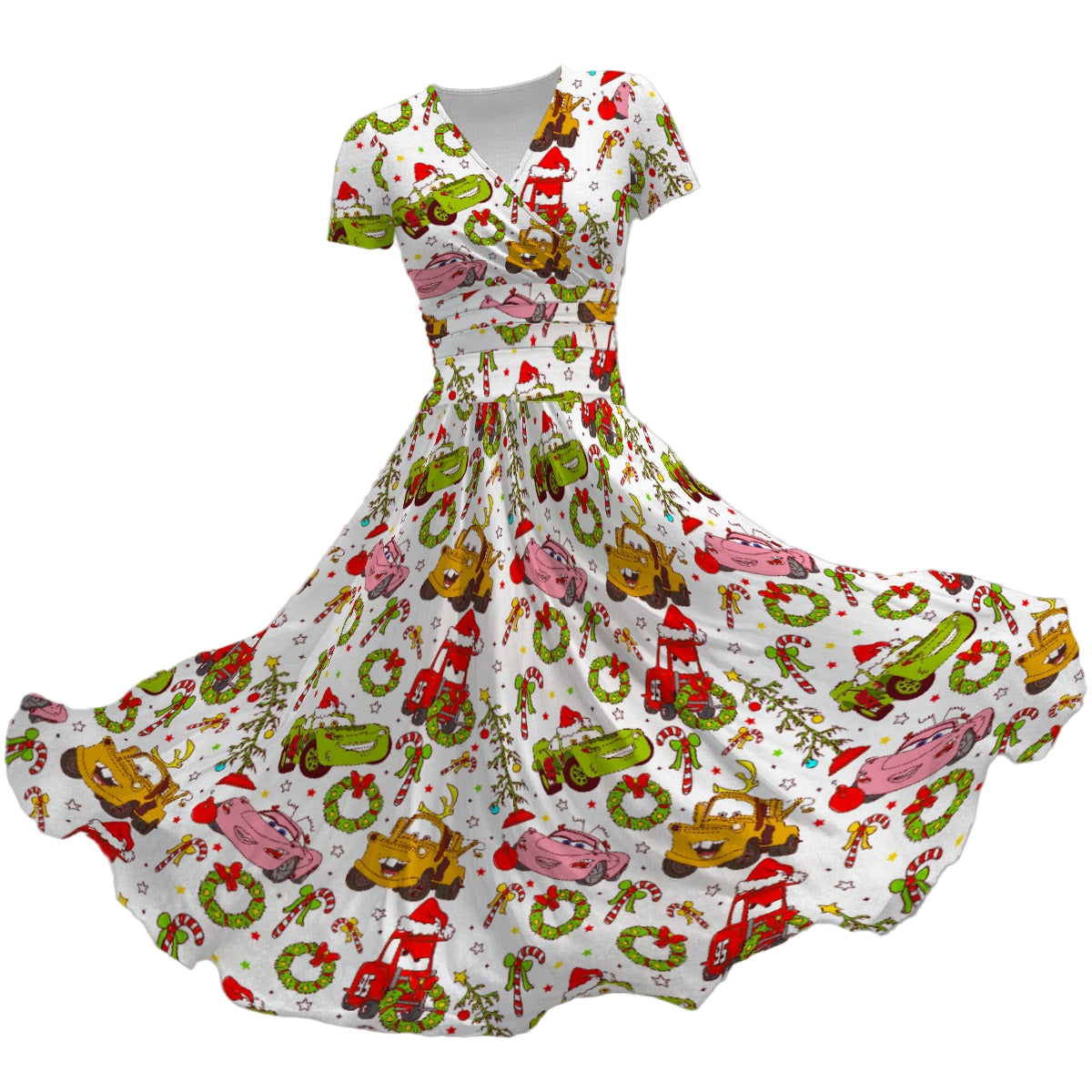 Holiday Race Day - Women's V-Neck Ruched Midi Dress