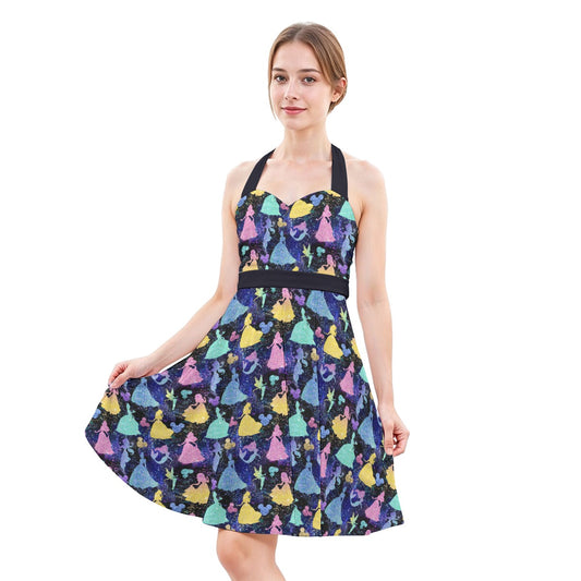 Princess Glitter Silhouettes - Women's Halter Vintage Pocket Dress