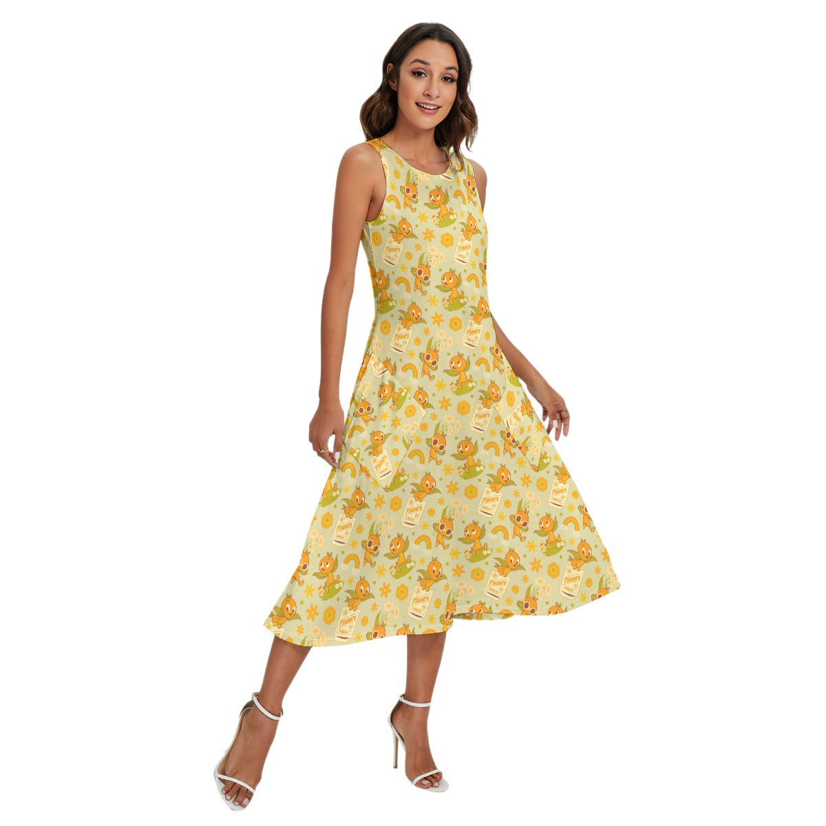 Vintage Citrus Garden - Women’s Diagonal Pocket Midi Dress