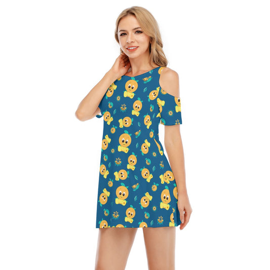 Cheerful Citrus Bird - Women's Cold Shoulder Cotton Dress