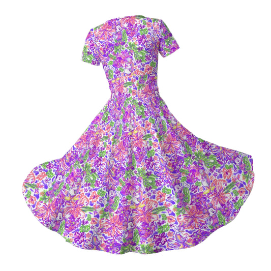 Tropical Splash Vibes - Iconic Crew - Women's V-Neck Ruched Midi Dress