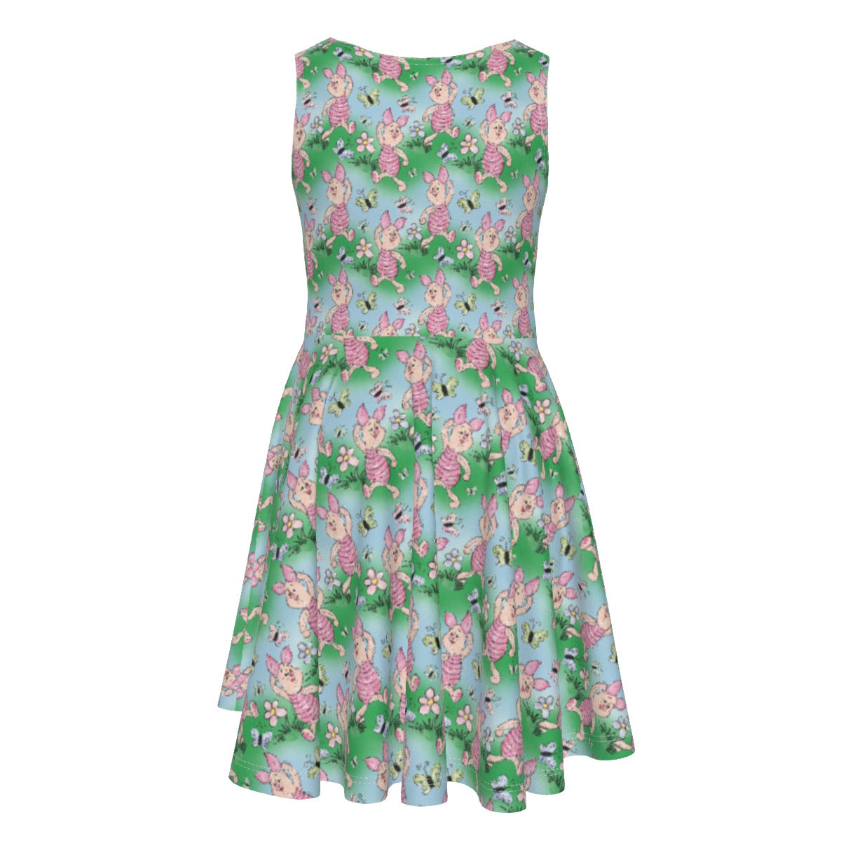 Sketched Shy Friend and Butterflies - Kid's Sleeveless Skater Dress