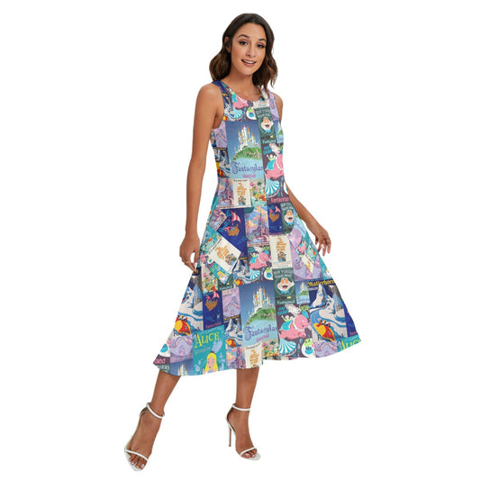 Vintage Fantasy Ride Posters - Women’s Diagonal Pocket Midi Dress