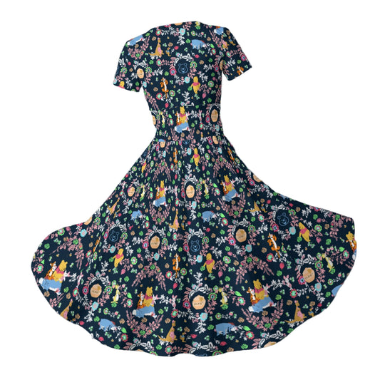 Garden Whimsy - Hundred Acre Blooms - Women's V-Neck Ruched Midi Dress