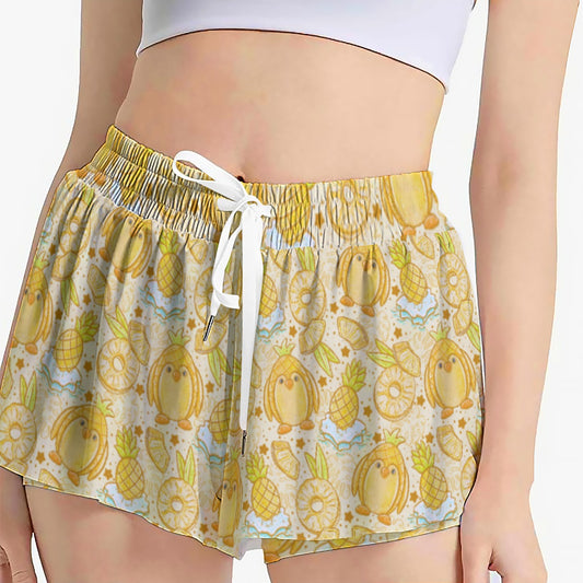 Fruitimals - Pineapple Penguins - Women's Flowy Pocket Shorts