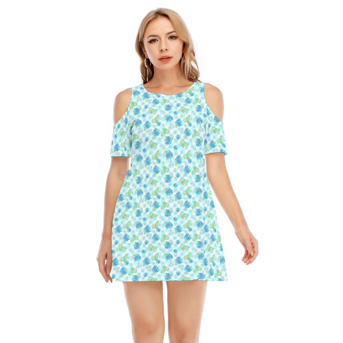 Summer Fruits - Blueberry - Women's Cold Shoulder Cotton Dress