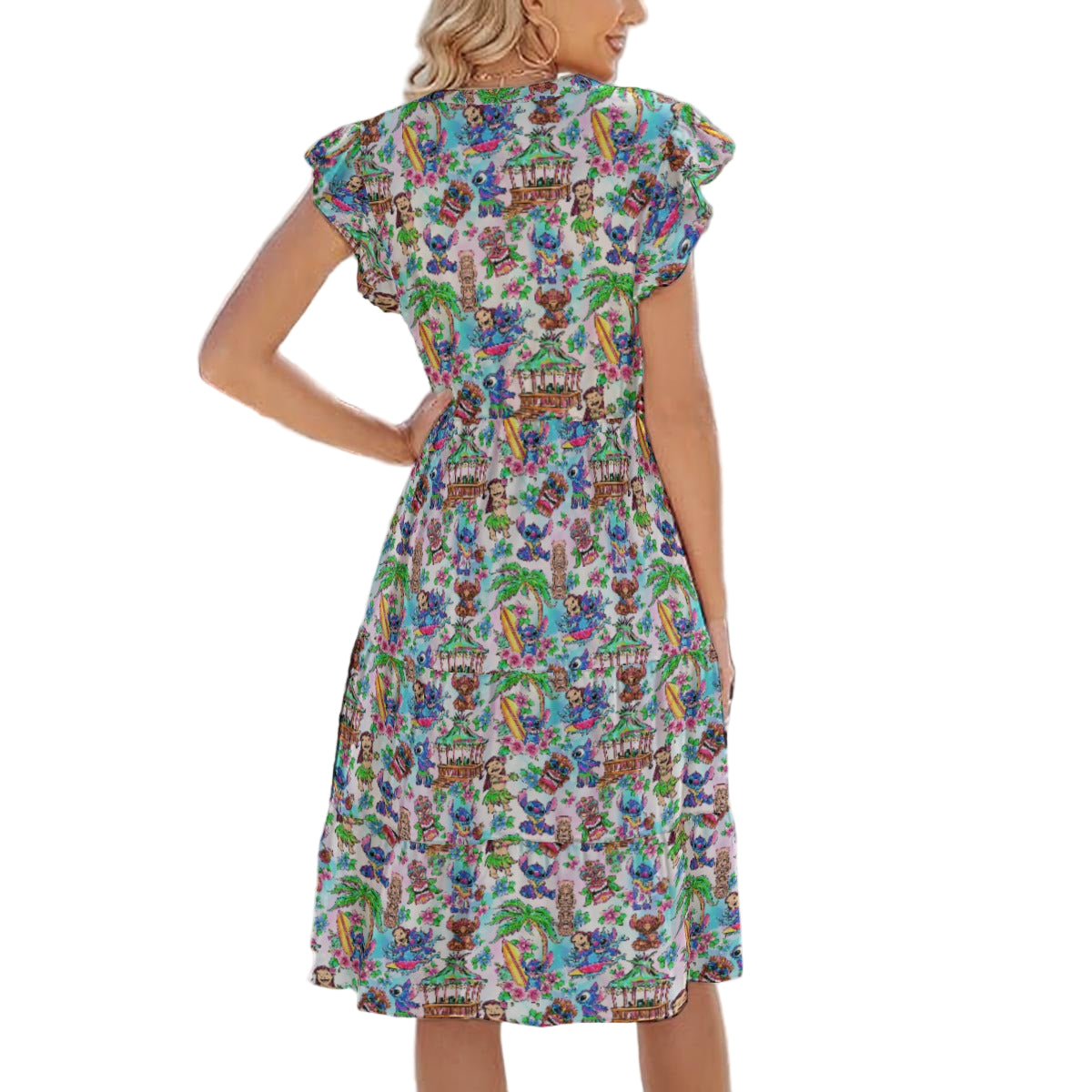 Bright Island Chaos Hand Drawn - Women's Tiered Pocket Midi Dress