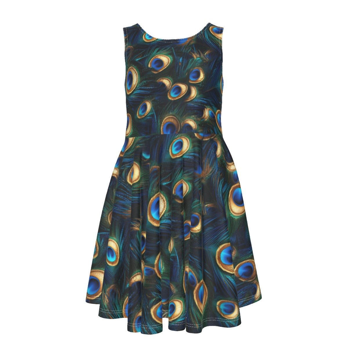 Animal Print - Peacock - Kid's Sleeveless Skater Dress