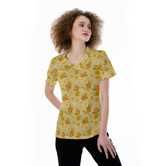 Vintage Citrus Garden - Women's Short Sleeve V-Neck T-Shirt