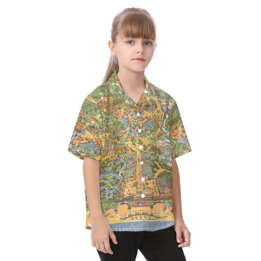 Vintage Theme Park Map- Kid's Hawaiian Button Up Shirt