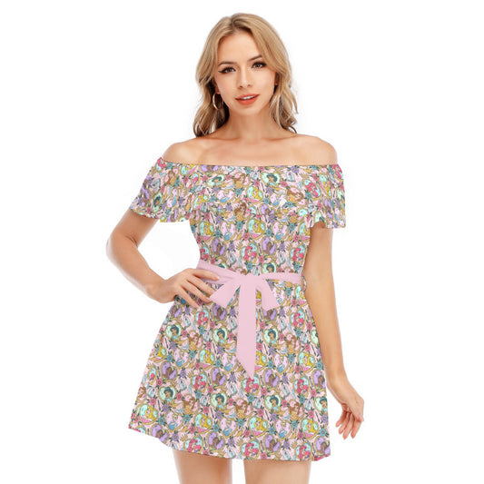 Tattoo Hearts Royal Icons - Women's Off-shoulder Ruffle Dress