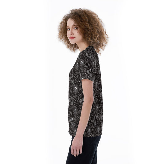 Monochrome Theme Park Icons - Women's Short Sleeve V-Neck T-Shirt