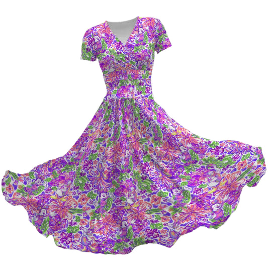 Tropical Splash Vibes - Iconic Crew - Women's V-Neck Ruched Midi Dress