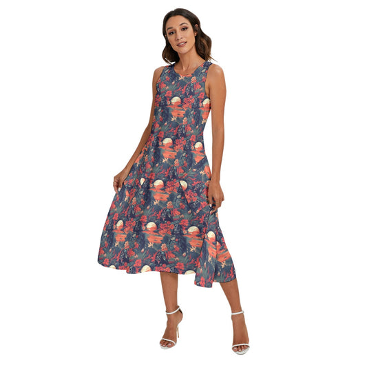 Tropical Dark Side Escape - Women’s Diagonal Pocket Midi Dress