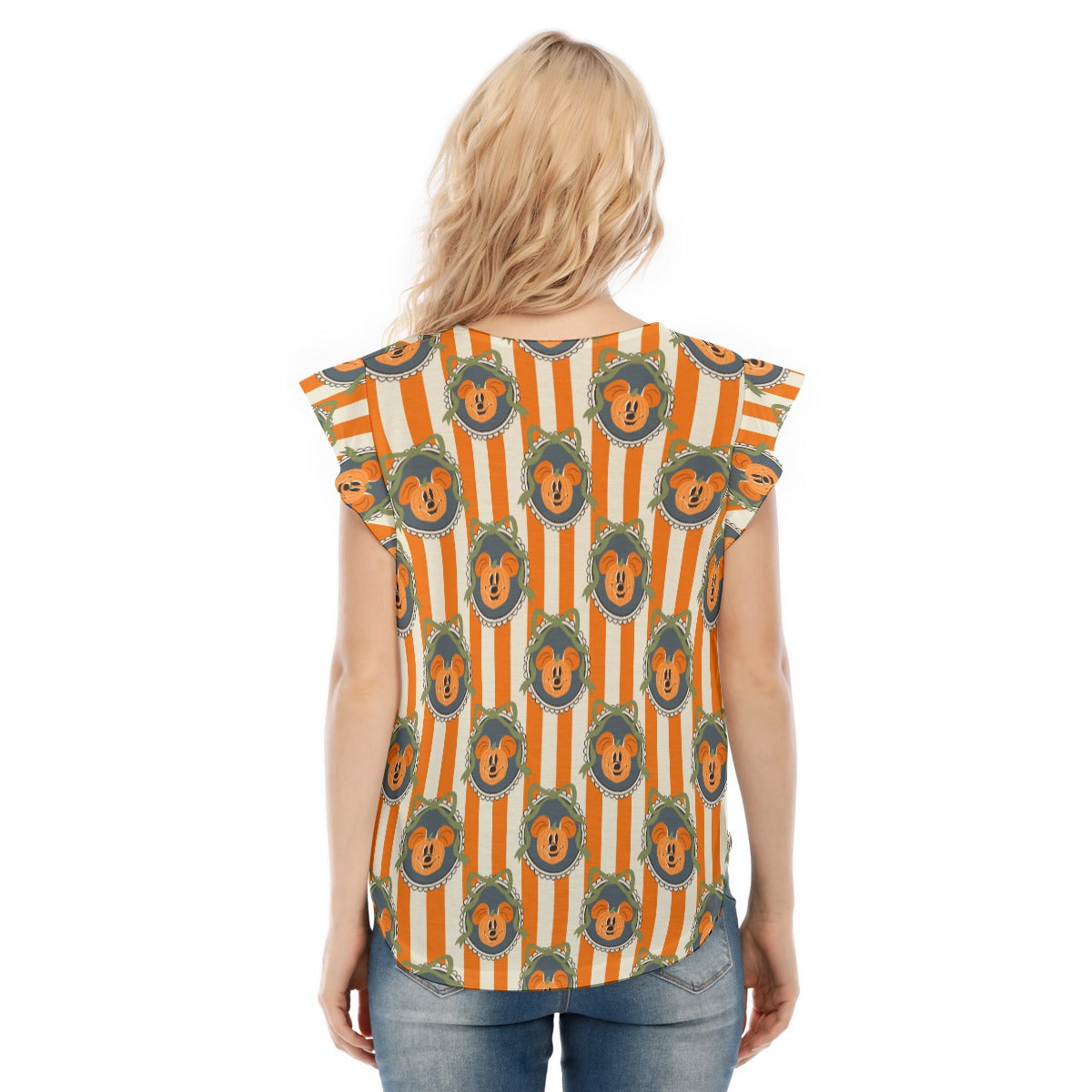 Pumpkin Cameo Stripes - Women’s Flutter Sleeve Top