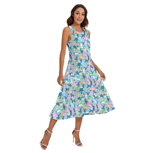Tropical Paws & Petals - Beloved Dogs - Women’s Diagonal Pocket Midi Dress