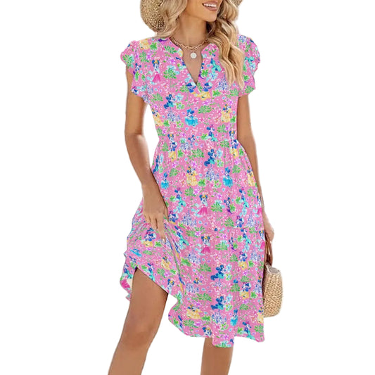 Princess Palm Party - Women's Tiered Pocket Midi Dress