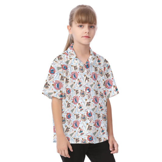 Festive Elf and Ornament Fun - Kid's Hawaiian Button Up Shirt