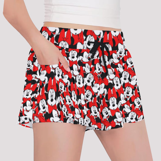 Many Faces of Polka Dot Mouse - Girls’ Flowy Pocket Shorts