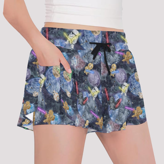 Watercolor Cosmic Battle - Girls’ Flowy Pocket Shorts